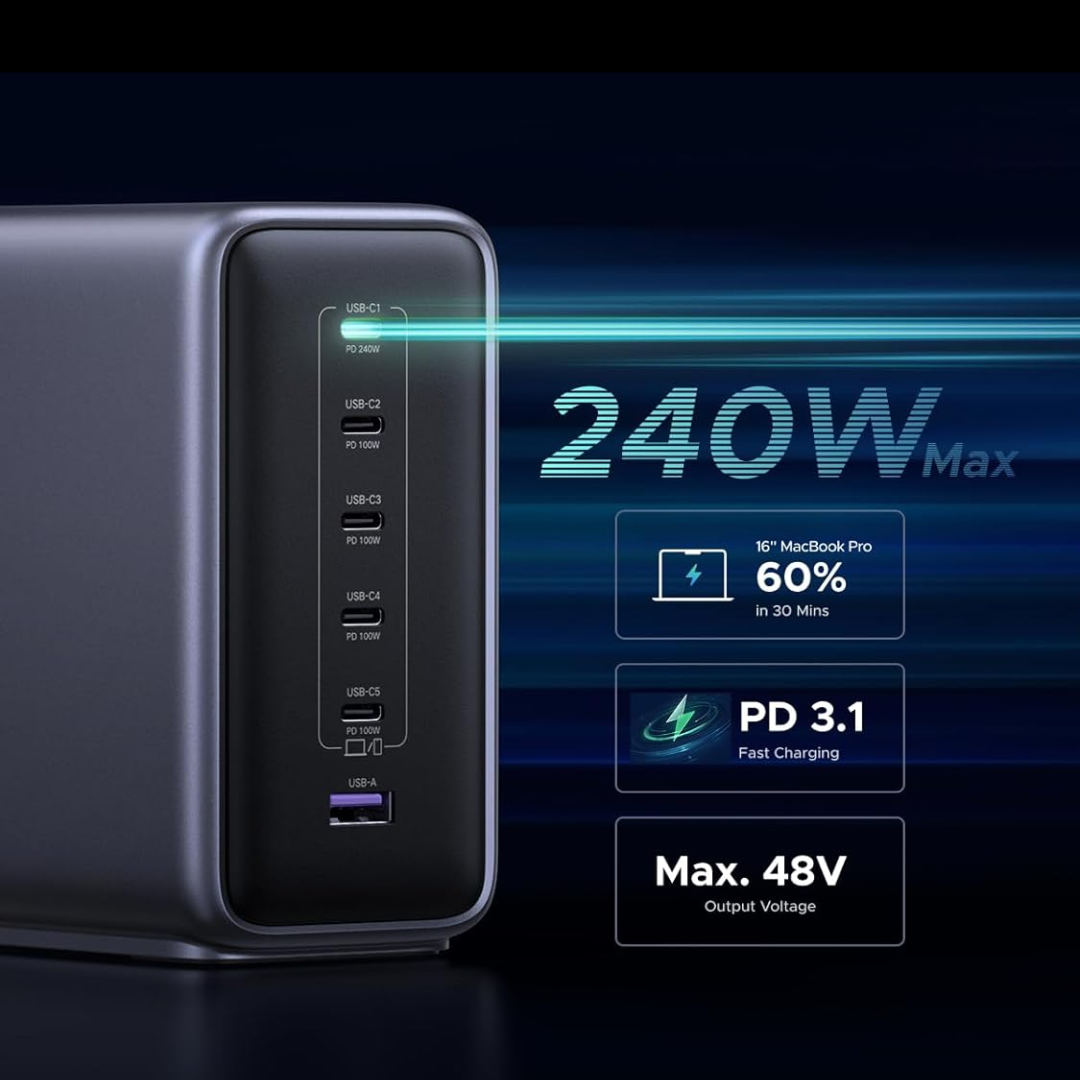 UGREEN Nexode 500W GaN Charging Station, 6-Port USB-C & USB-A with 240W Single Port, Smart Temperature Control & Space-Saving Design for iPhone 17/16/15, Galaxy S25/S24, MacBook Pro/Air, iPad, Laptops